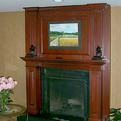 Fireplace Surround, built-in: granite, stained cherry.