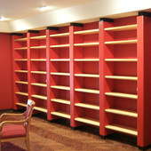 Bookcase:  Black and red lacquer and natural maple.