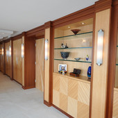 Dressing Room with closets and entryway doors, built-in: glass, natural anigre a