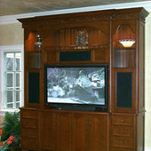 Entertainment Center, freestanding: stained and glazed maple.