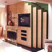 Entertainment Center and Fireplace Surround, built-in: natural birdseye maple an