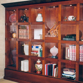 Bookcase:  Stained mahogany with black lacquer accents.