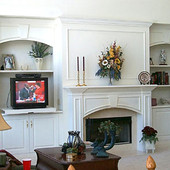 Entertainment Center with Fireplace Surround, built-in: painted finish.